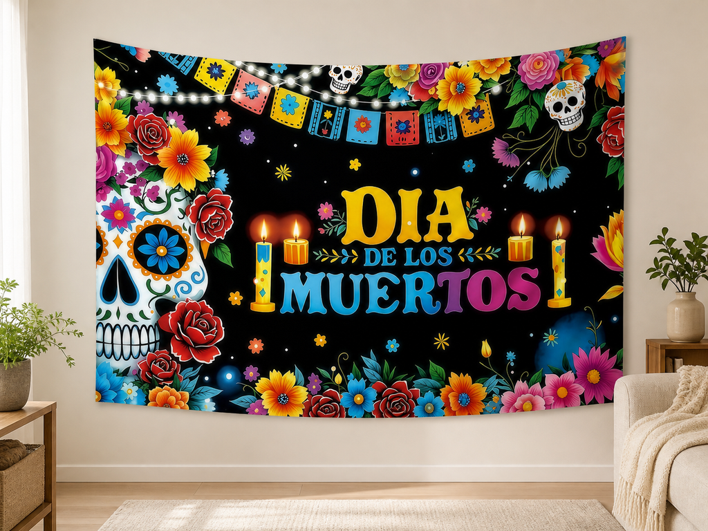 Dia de los Muertos Floral Backdrop indoor application scene