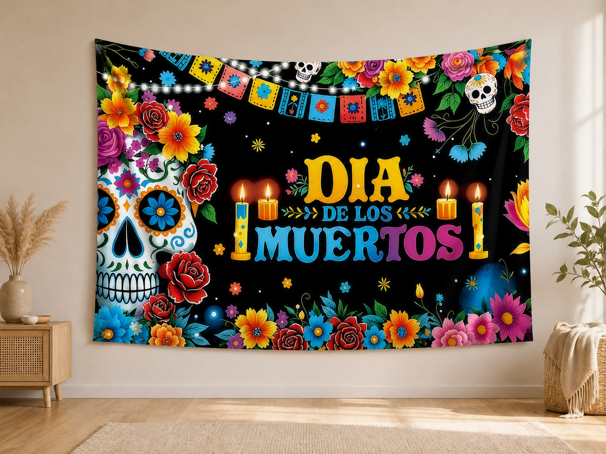 Dia de los Muertos Floral Backdrop indoor application scene