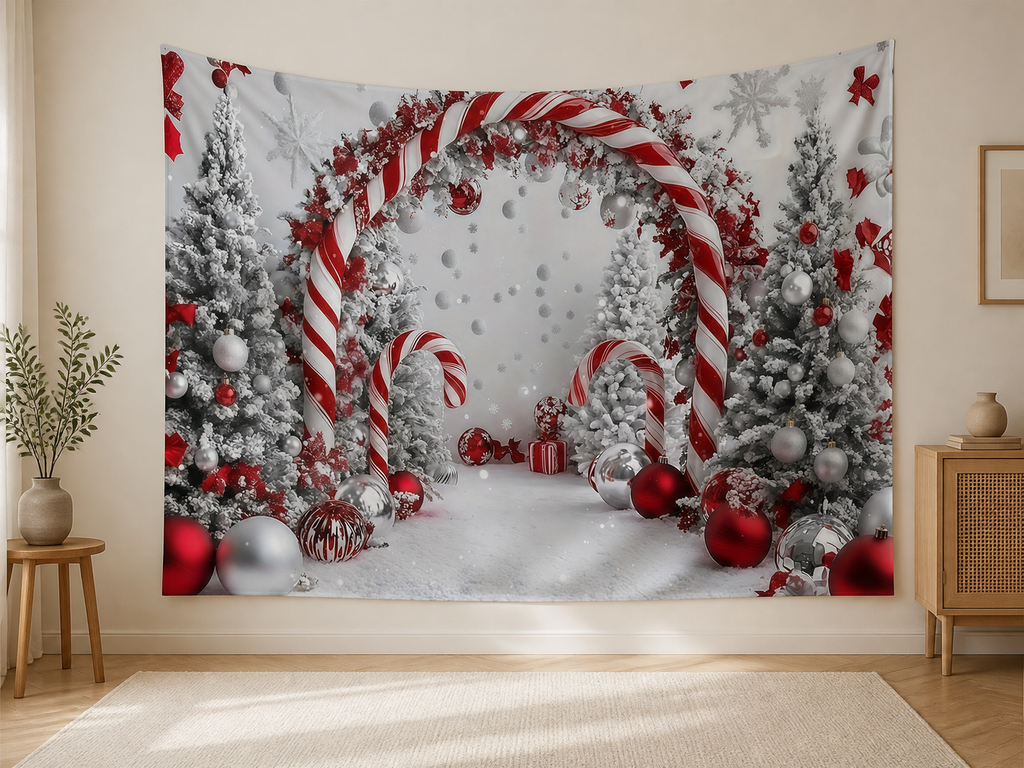 Red White Candy Cane Christmas Arch Backdrop application scene 1