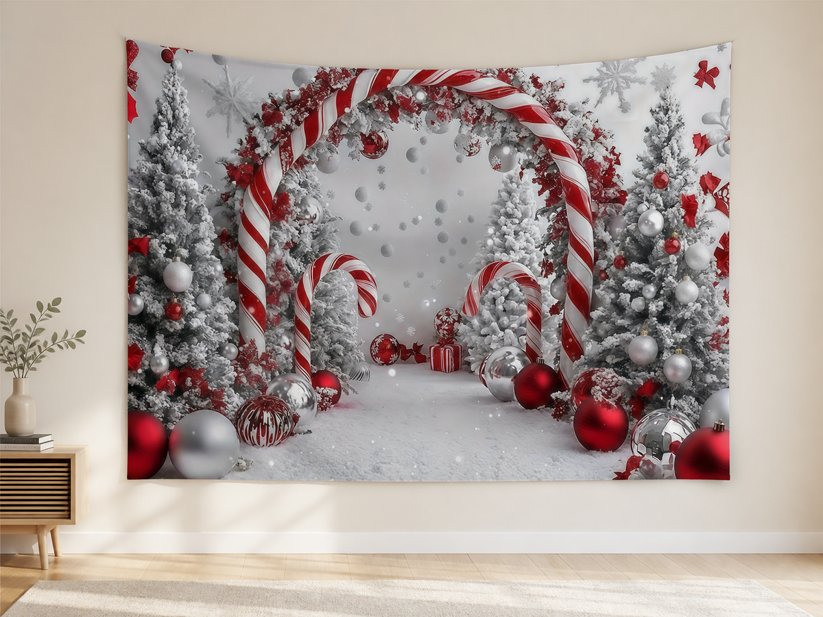 Red White Candy Cane Christmas Arch Backdrop application scene 2