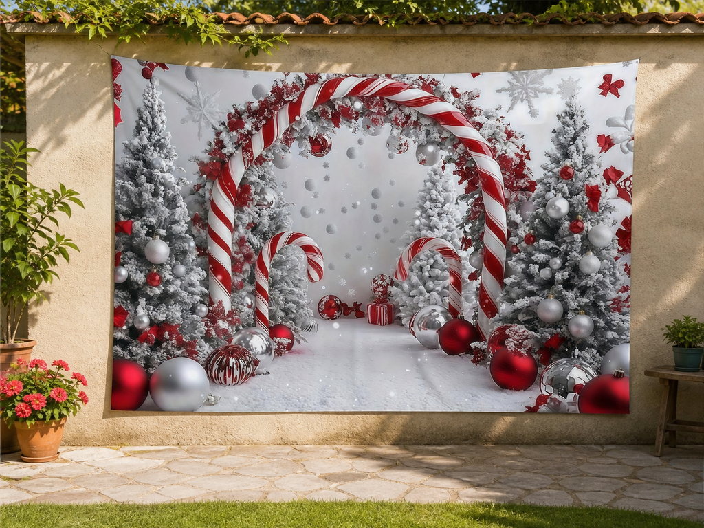 Red White Candy Cane Christmas Arch Backdrop application scene 3
