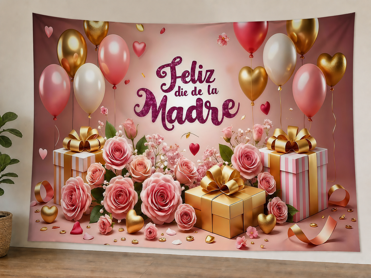 Spanish Pink Rose Mother's Day Backdrop styled scene 1