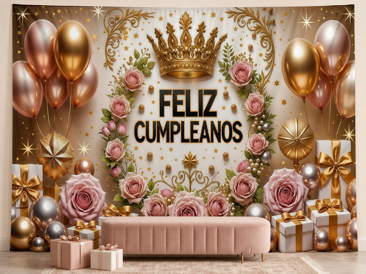 Spanish Feliz Cumpleanos crown rose birthday backdrop portrait scene