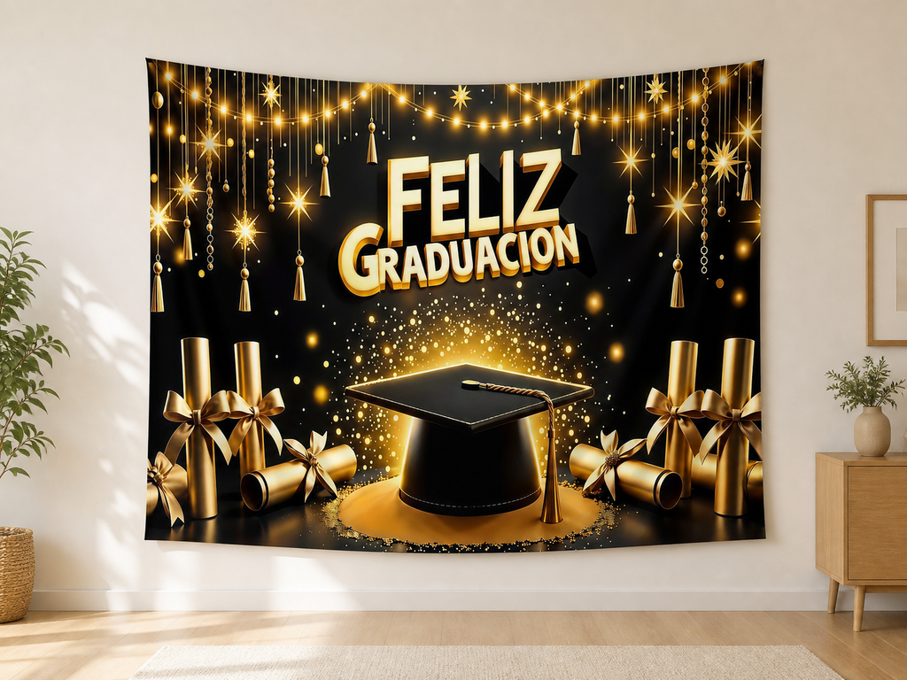 Spanish Gold Graduation Backdrop indoor application scene