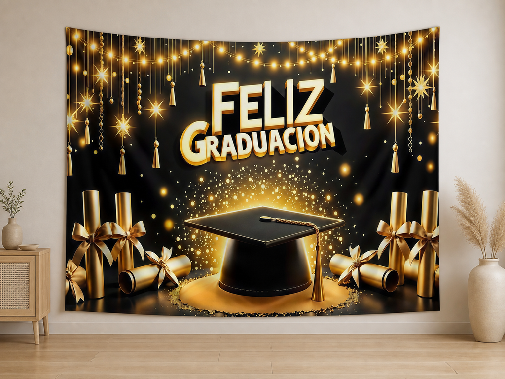 Spanish Gold Graduation Backdrop indoor application scene