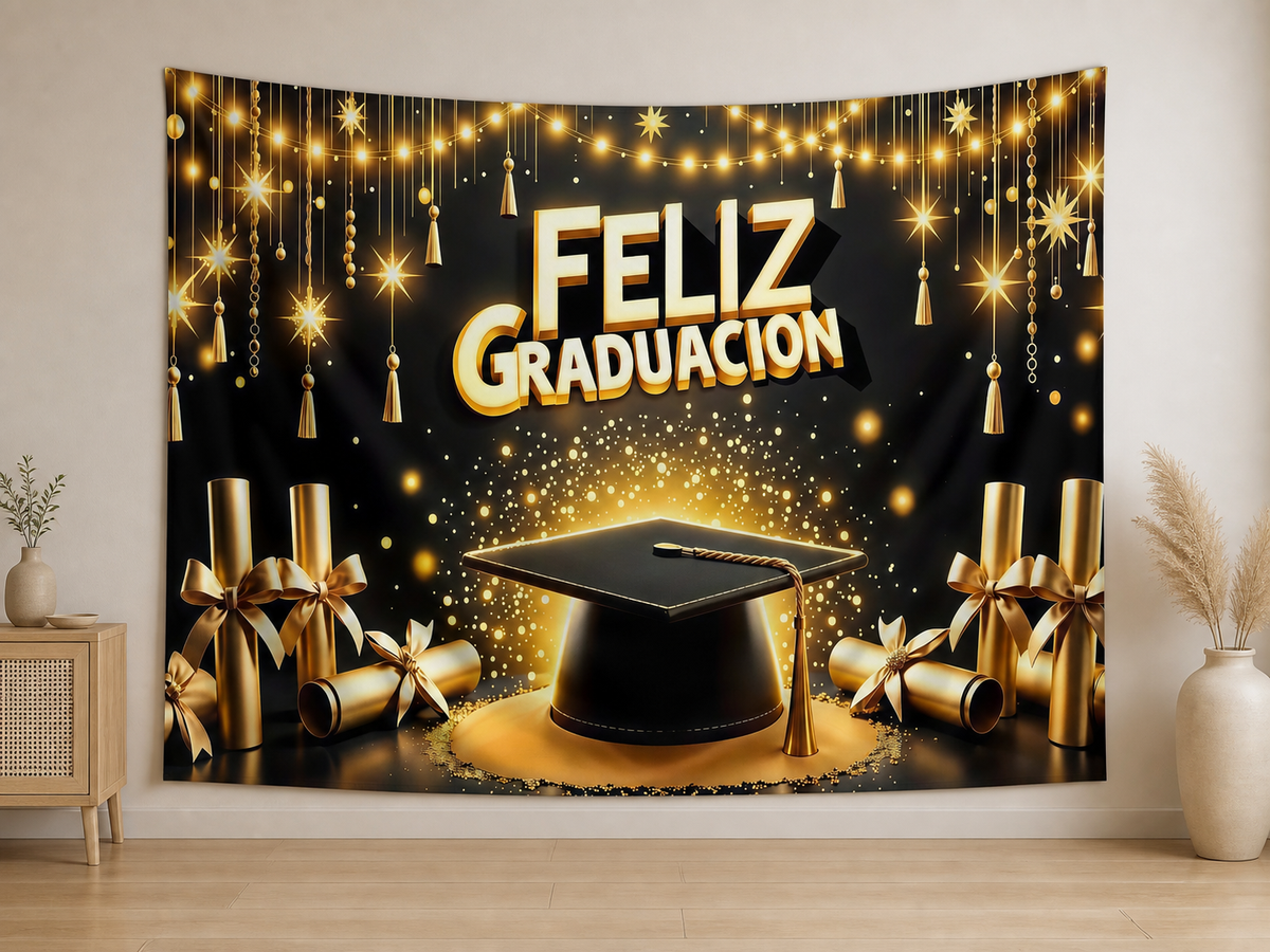 Spanish Gold Graduation Backdrop indoor application scene
