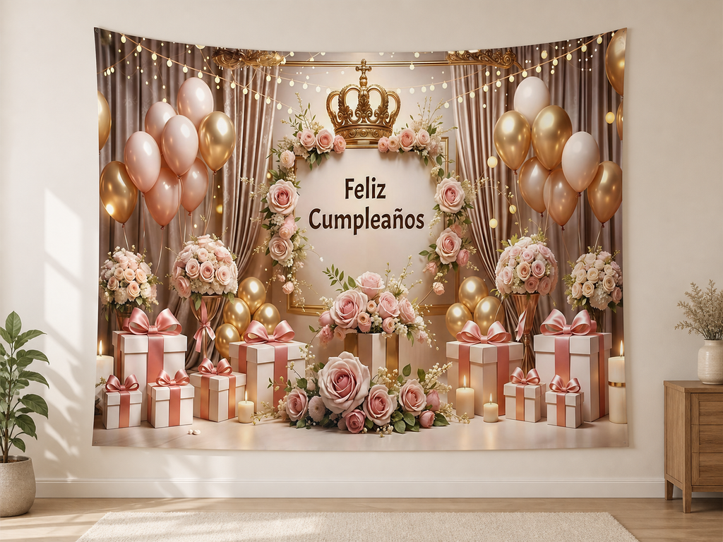 Spanish Pink Floral Birthday Backdrop indoor application scene