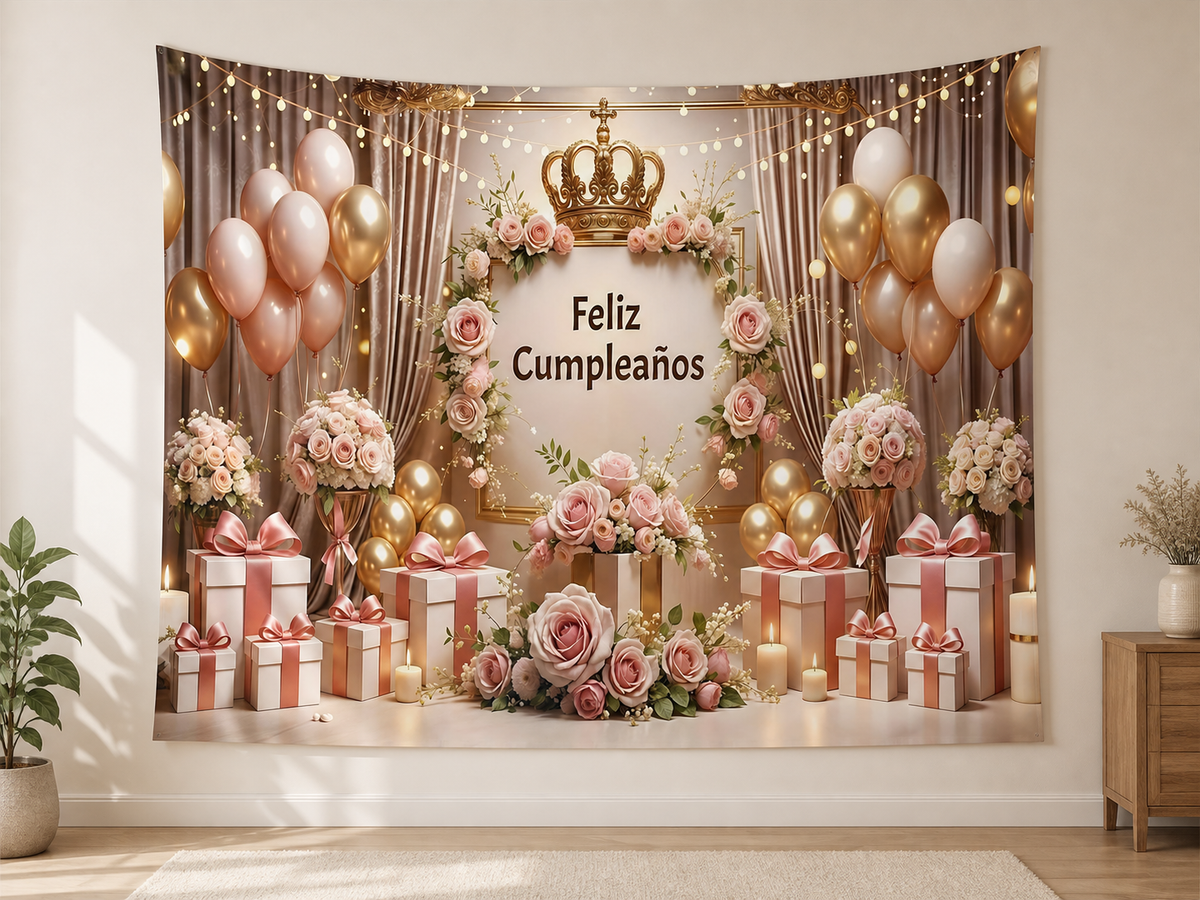 Spanish Pink Floral Birthday Backdrop indoor application scene