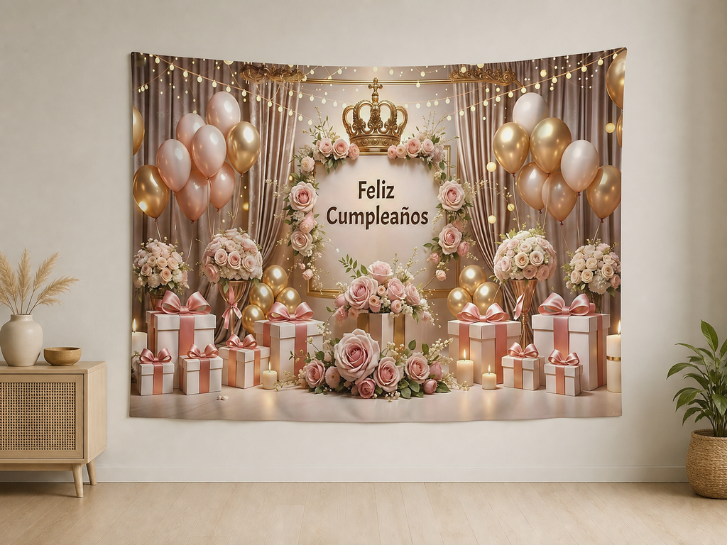 Spanish Pink Floral Birthday Backdrop indoor application scene