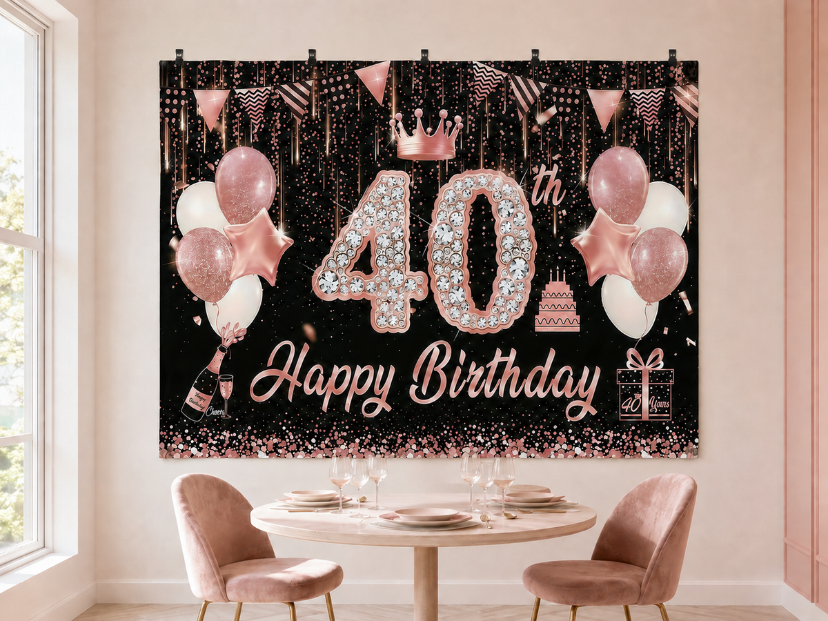 FJ250925217 printed polyester backdrop, indoor wall-clip display; accessories not included