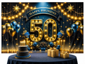 Golden 50th Birthday Cake Balloon Backdrop cake-table display