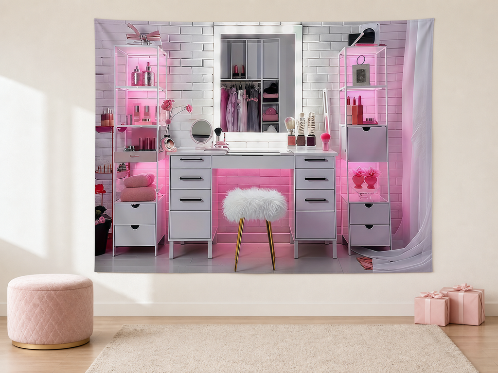 Glamorous Makeup Vanity Birthday Backdrop dress-up party display