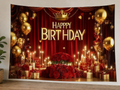 Red and Gold First Birthday Backdrop styled scene 1