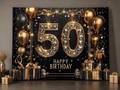 Gold 50 Happy Birthday fabric photography backdrop scene 1