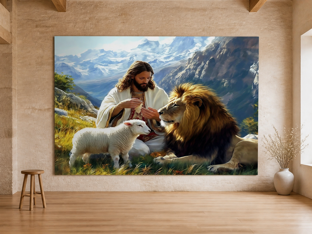 Jesus with Lamb and Lion Backdrop scene 1