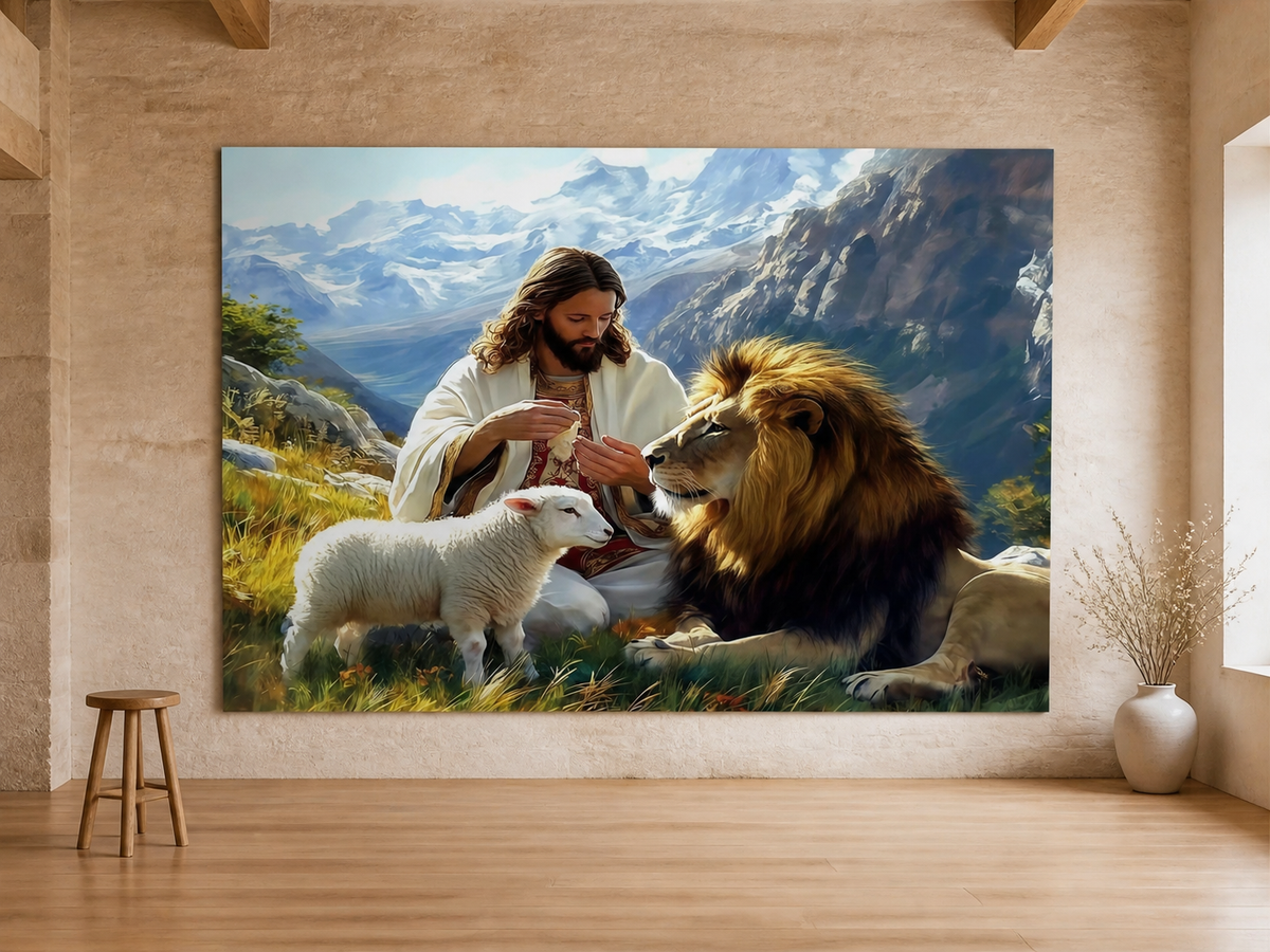 Jesus with Lamb and Lion Backdrop scene 1