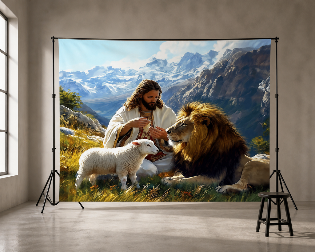 Jesus with Lamb and Lion Backdrop scene 2
