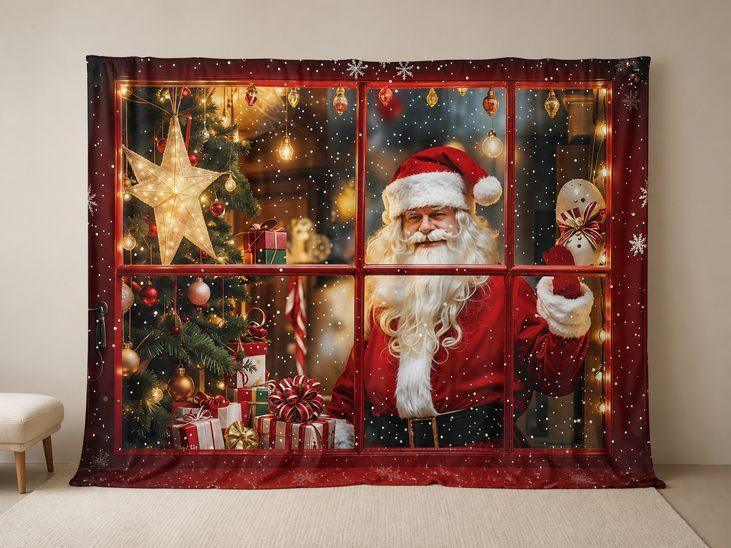 Santa Christmas window star snow photography backdrop scene 1