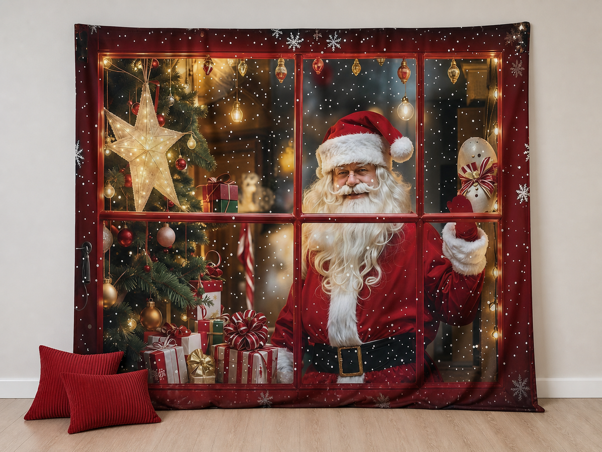 Santa Christmas window star snow photography backdrop scene 2