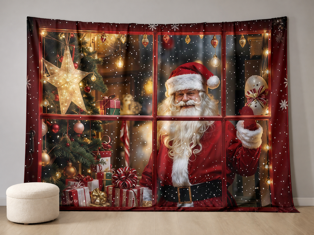 Santa Christmas window star snow photography backdrop scene 3
