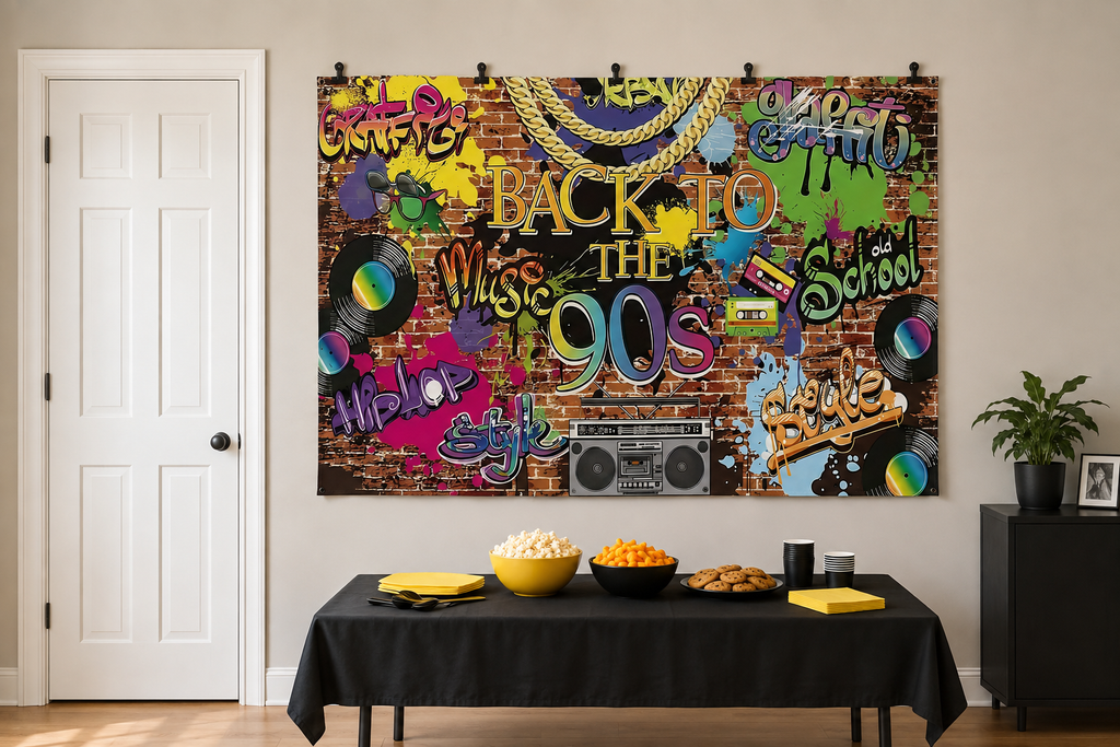 Retro 1990s Hip Hop Graffiti Backdrop clipped directly to wall