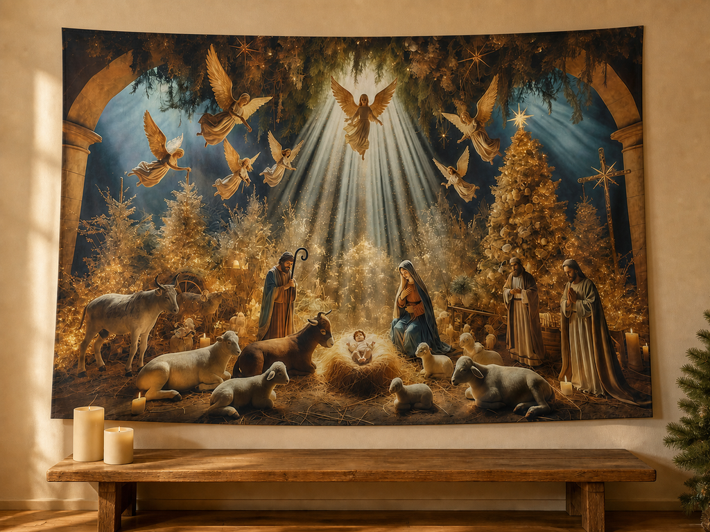 Winter Nativity Porch Backdrop Christmas reflection display