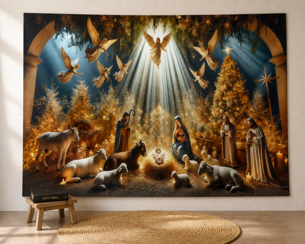 Winter Nativity Porch Backdrop prayer corner
