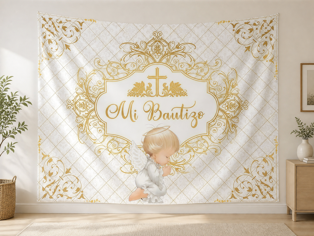 Gold Angel Baptism Backdrop indoor application scene