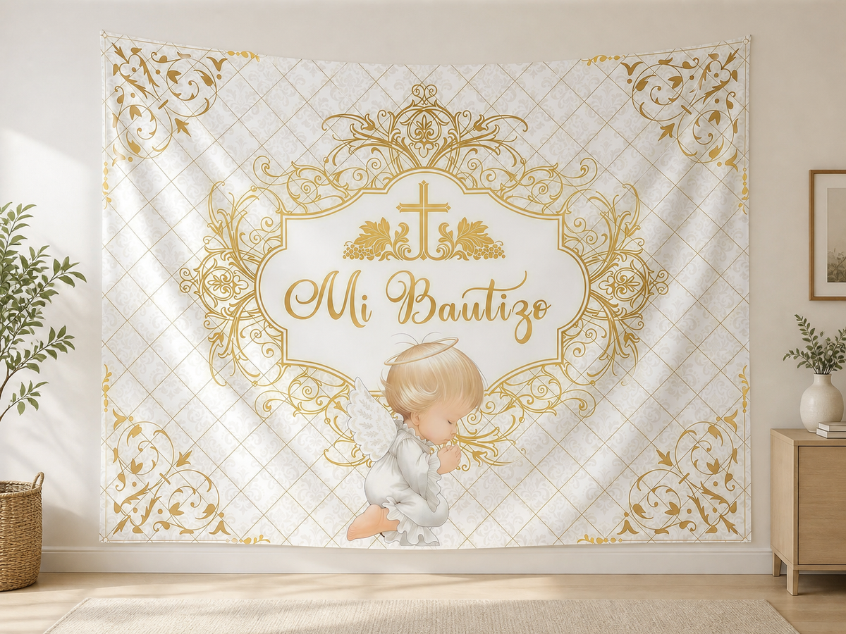 Gold Angel Baptism Backdrop indoor application scene