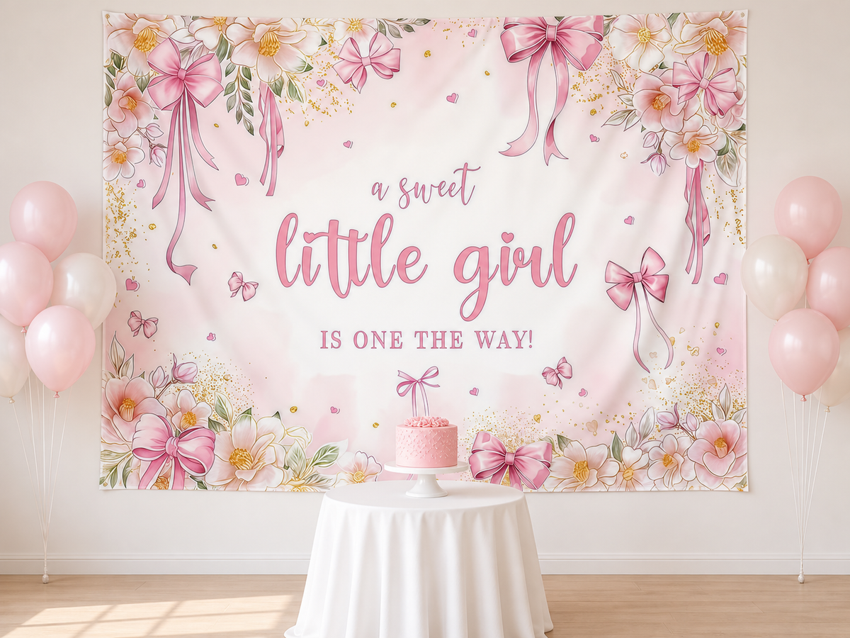Pink Floral Little Girl Baby Shower Backdrop baby-shower display