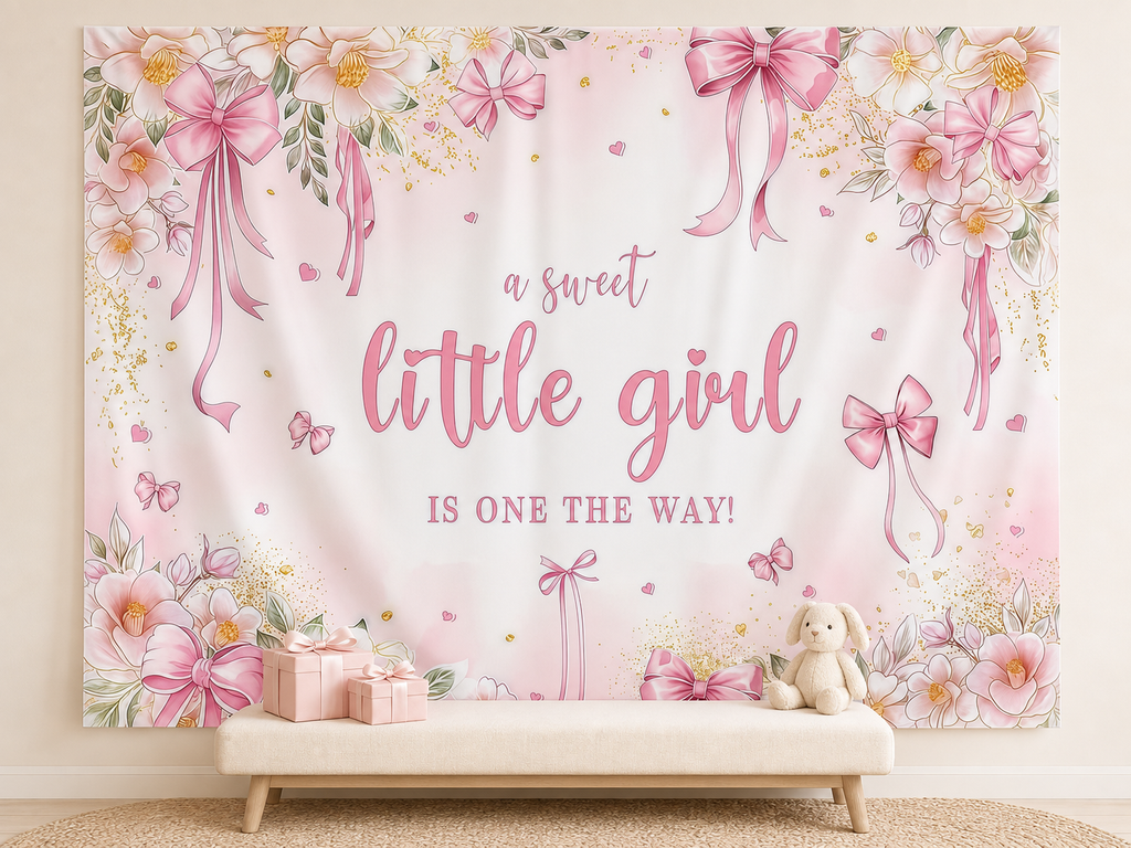 Pink Floral Little Girl Baby Shower Backdrop welcome-baby gift display