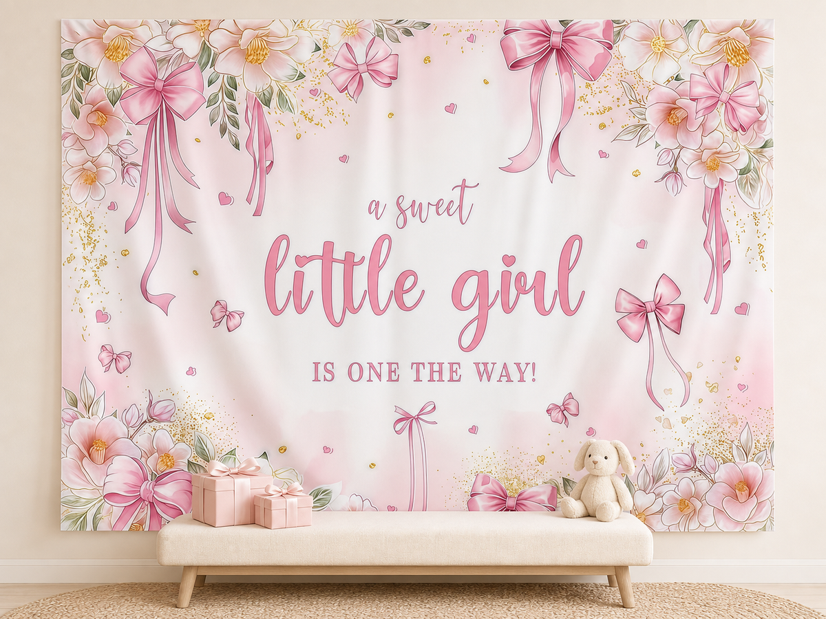 Pink Floral Little Girl Baby Shower Backdrop welcome-baby gift display