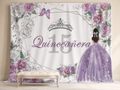Quinceañera 15 purple floral princess photography backdrop scene 1