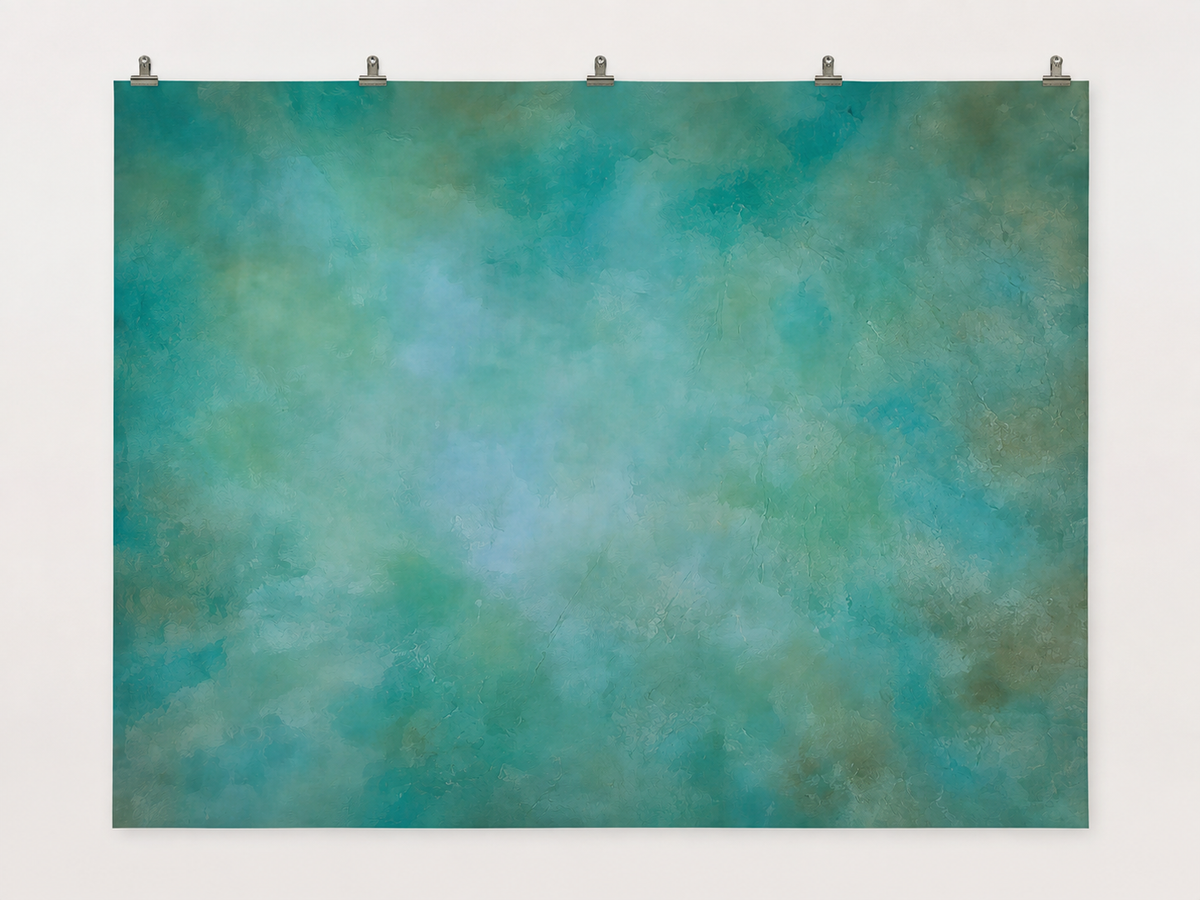 Mottled Turquoise Texture Printed Backdrop — complete flat printed design; accessories not included