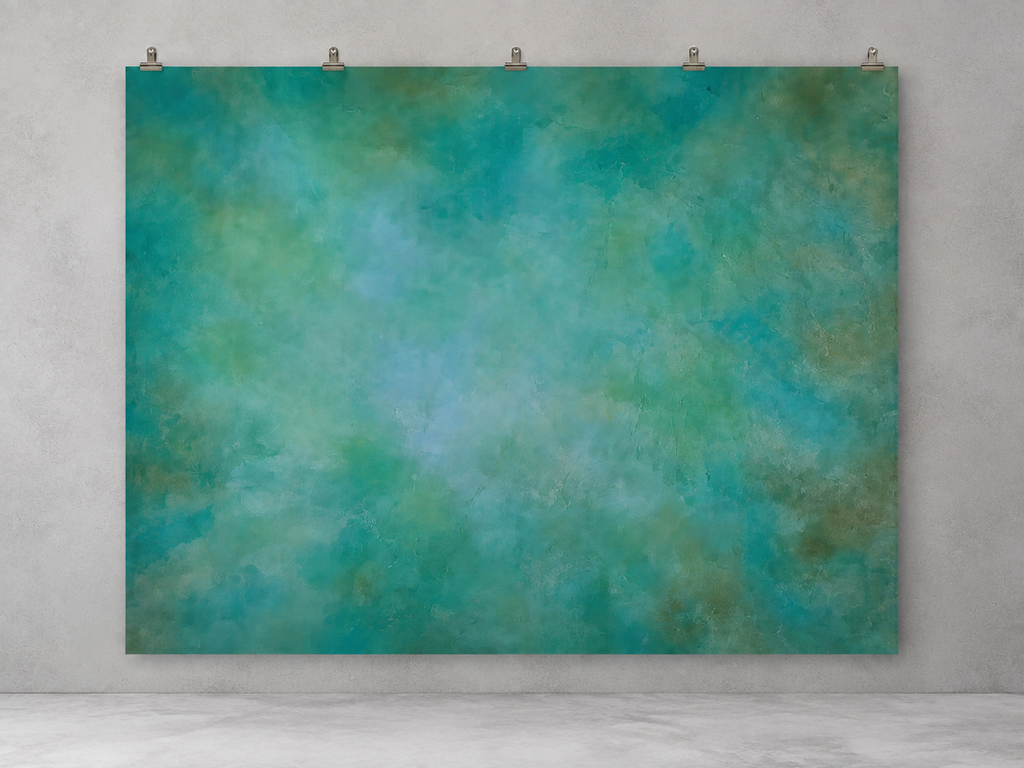 Mottled Turquoise Texture Printed Backdrop — indoor wall-clip display; accessories not included