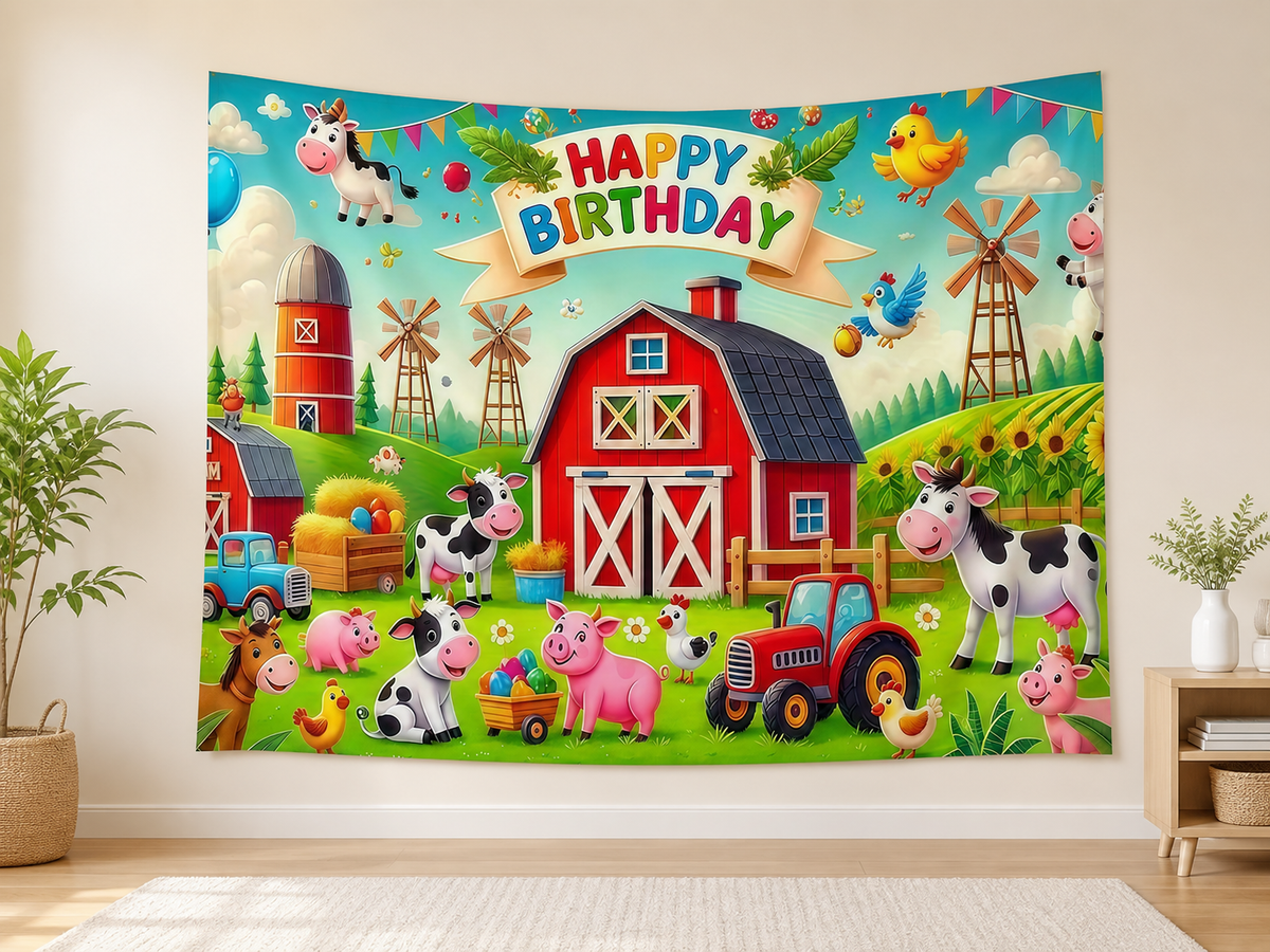 Farm Animals Happy Birthday Backdrop indoor application scene