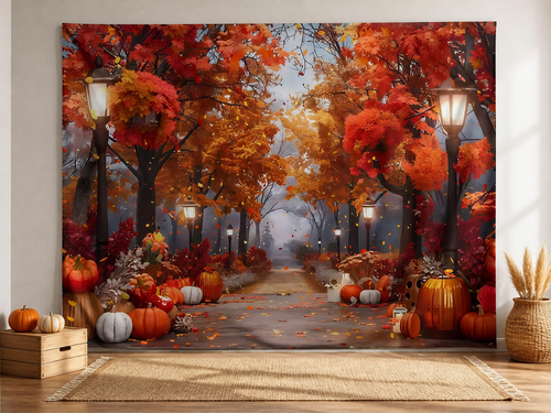 Autumn maple grove pumpkin backdrop family photo scene