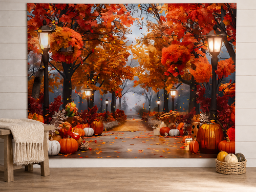 Autumn maple grove pumpkin backdrop Thanksgiving scene