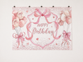 Pink Bows and Balloons Happy Birthday Backdrop — complete flat printed design; accessories not included
