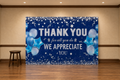 Blue Silver Employee Appreciation Backdrop scene 1