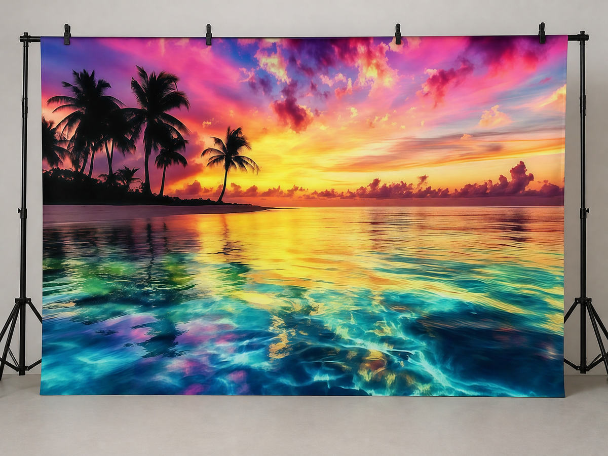 Tropical Ocean Sunset Tapestry Backdrop application scene 2