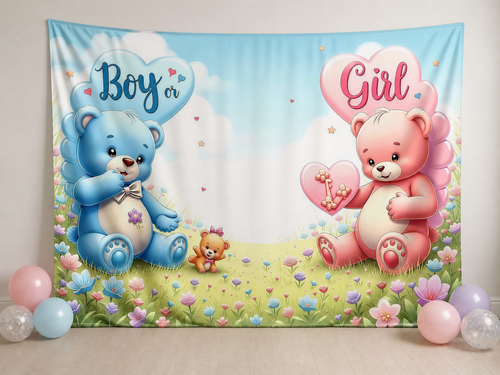 Boy or Girl teddy bear fabric photography backdrop scene 1