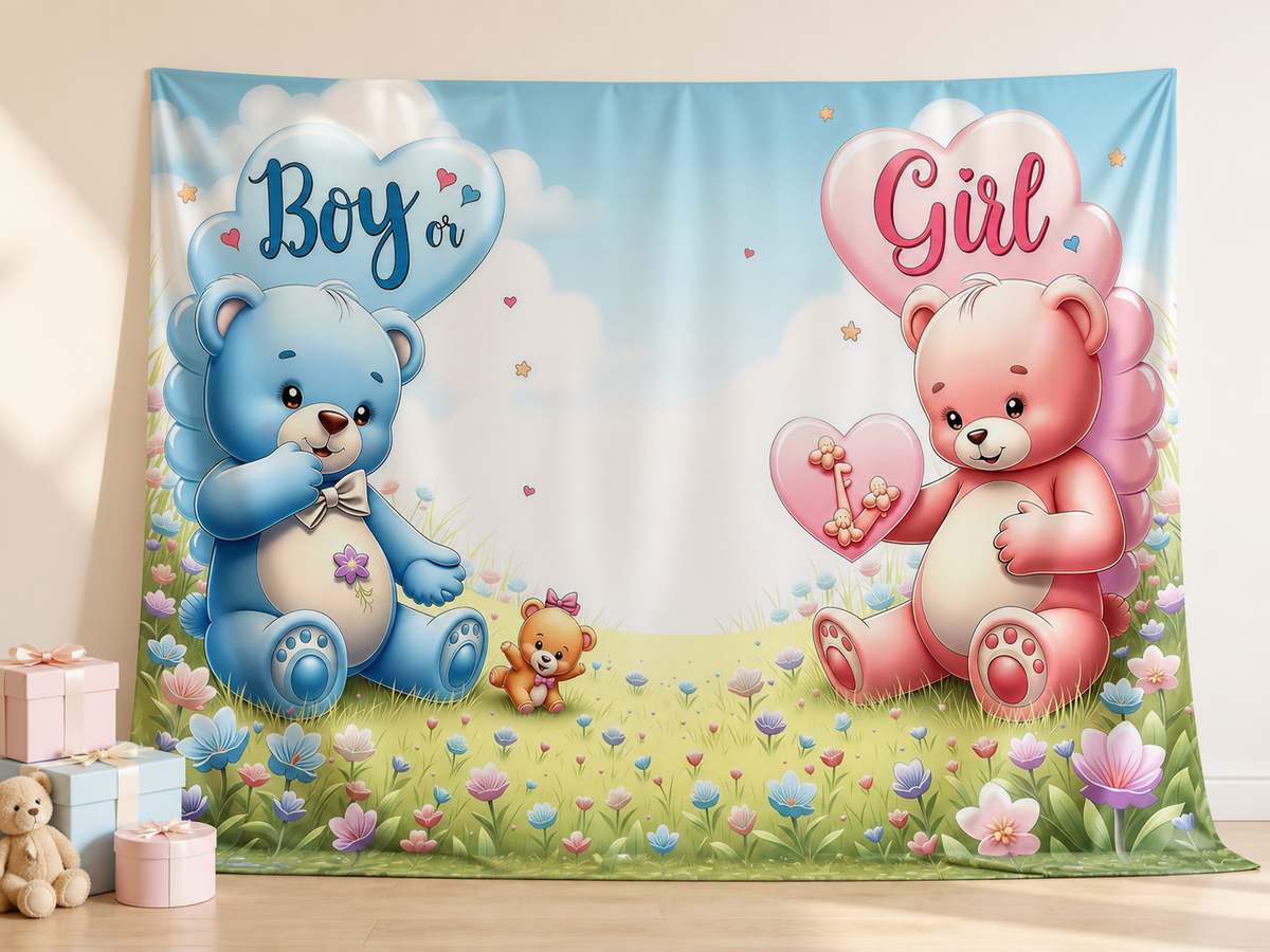 Boy or Girl teddy bear fabric photography backdrop scene 2