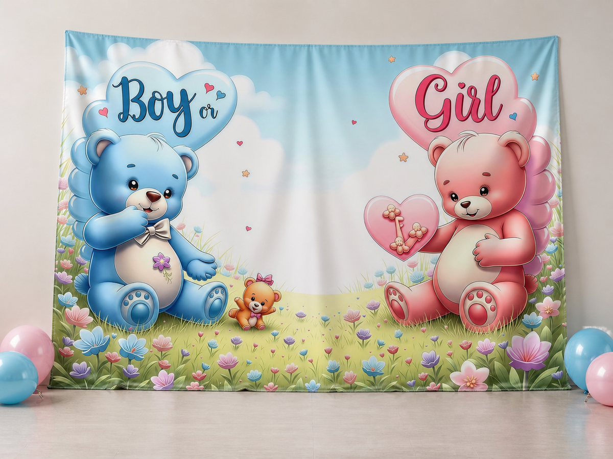 Boy or Girl teddy bear fabric photography backdrop scene 3