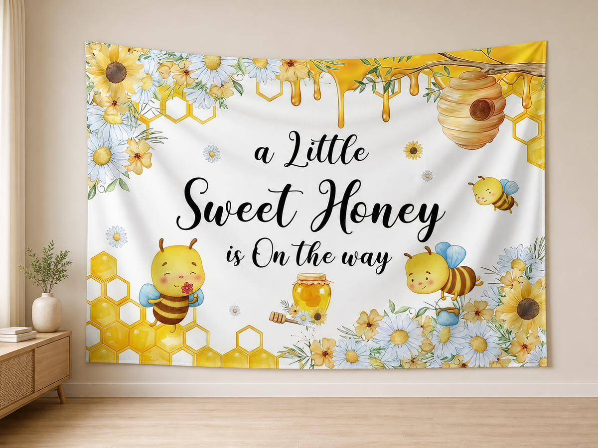 Sweet Honey Bee Baby Shower Backdrop indoor application scene