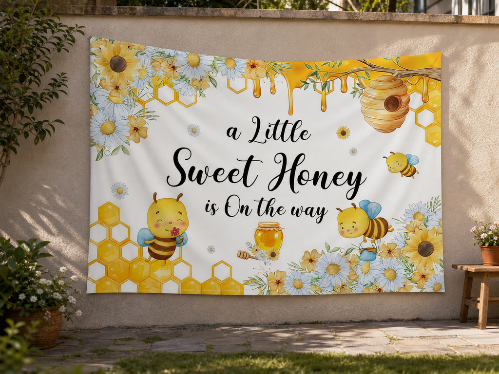 Sweet Honey Bee Baby Shower Backdrop garden application scene