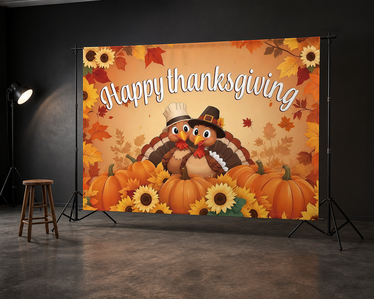 Thanksgiving Turkey and Pumpkins Backdrop scene 2