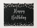 Black and Silver Sparkle Happy Birthday Backdrop — complete flat printed design; accessories not included