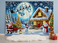 Santa snowman Christmas cottage backdrop mini session