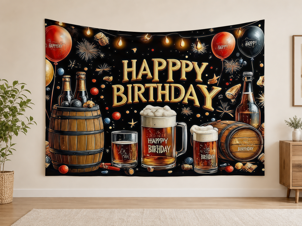Whiskey Bar Happy Birthday Backdrop indoor application scene